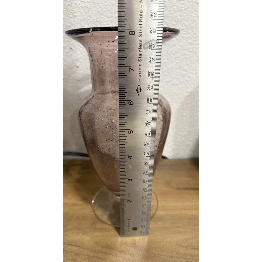 Vintage Hand Blown Pink Controlled Bubble Glass Vase 8